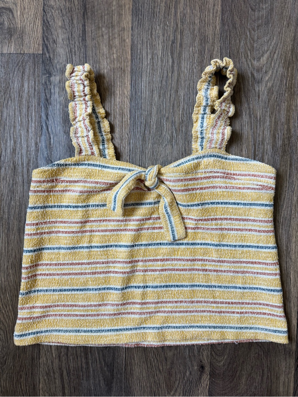 Texture & Thread Madewell Striped Square Neck Tie-Front Ruffle Tank M